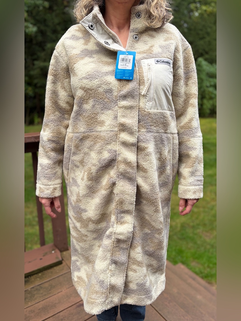 NWT Columbia Panorama Full-Length Camo Sherpa Coat L Gorpcore Cabincore Cozy